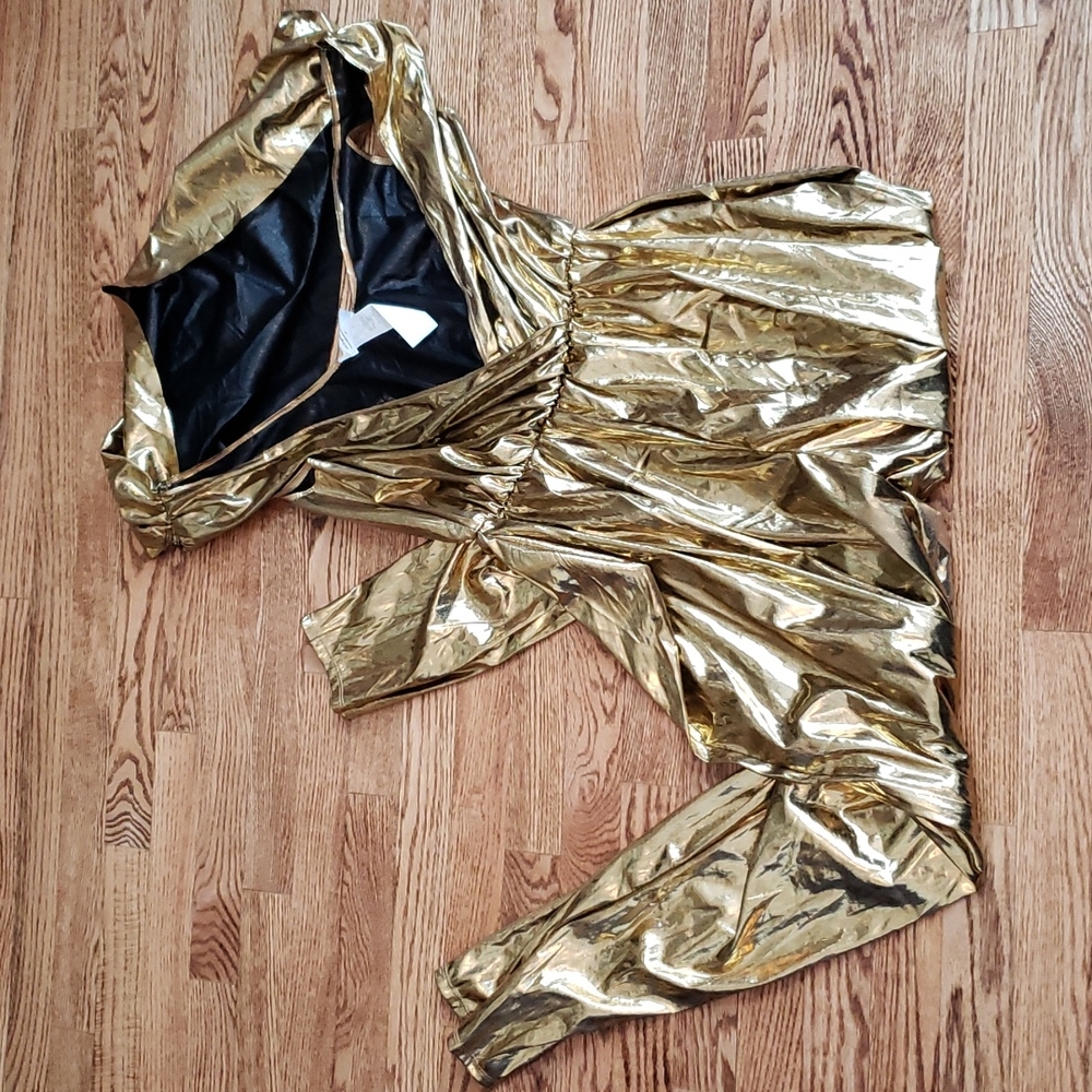 (L) California Costumes Metallic Gold Hooded Flashy Unique Jumpsuit Spaced Out